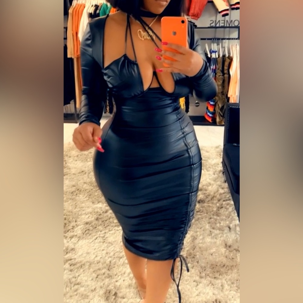 Faux leather trendy bodycon midi